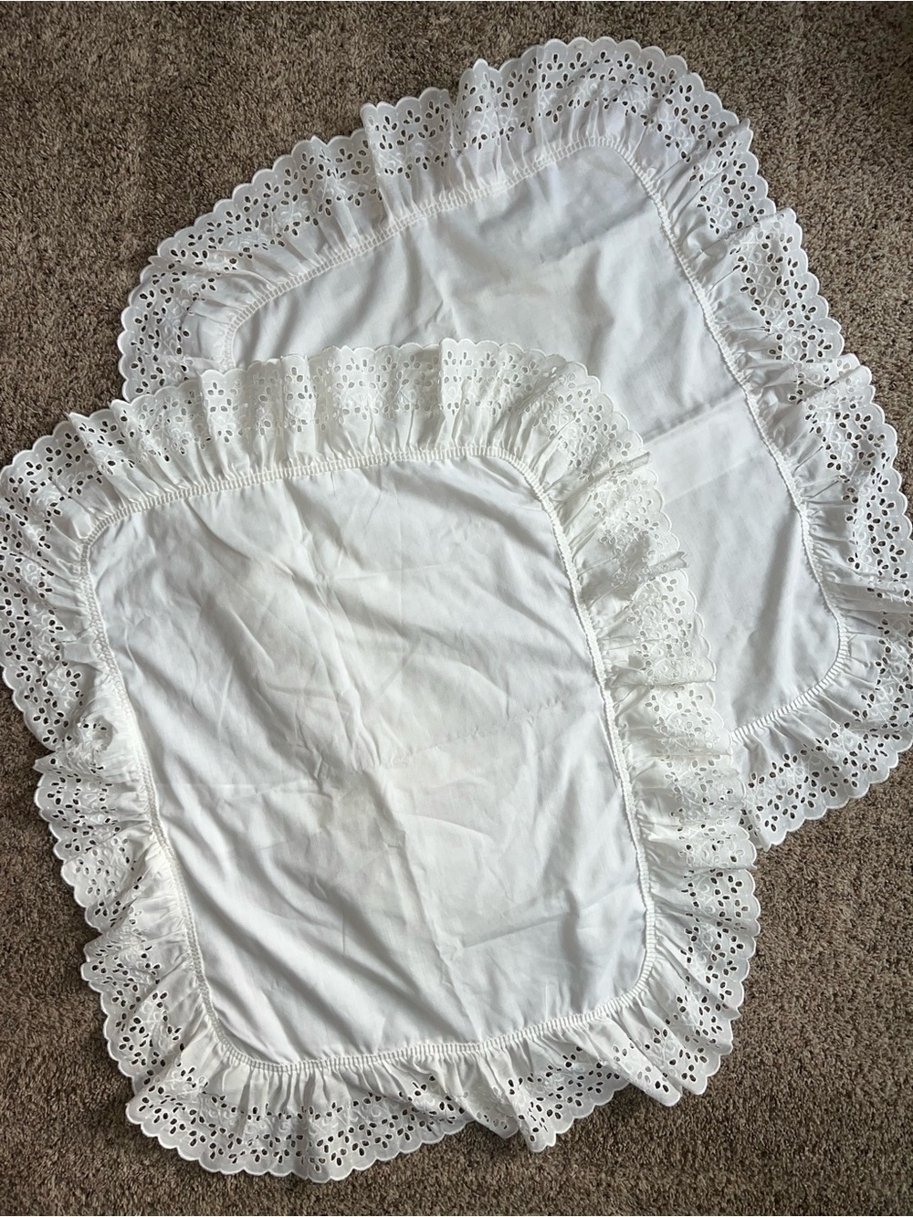 Vintage Cotton White Eyelet Lace Ruffled Pillow Shams Cottagecore Anthropologie